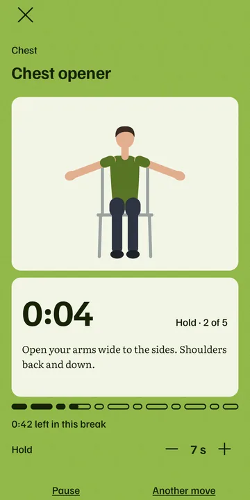 Posture Break: a one-minute break in progress, the chest opener